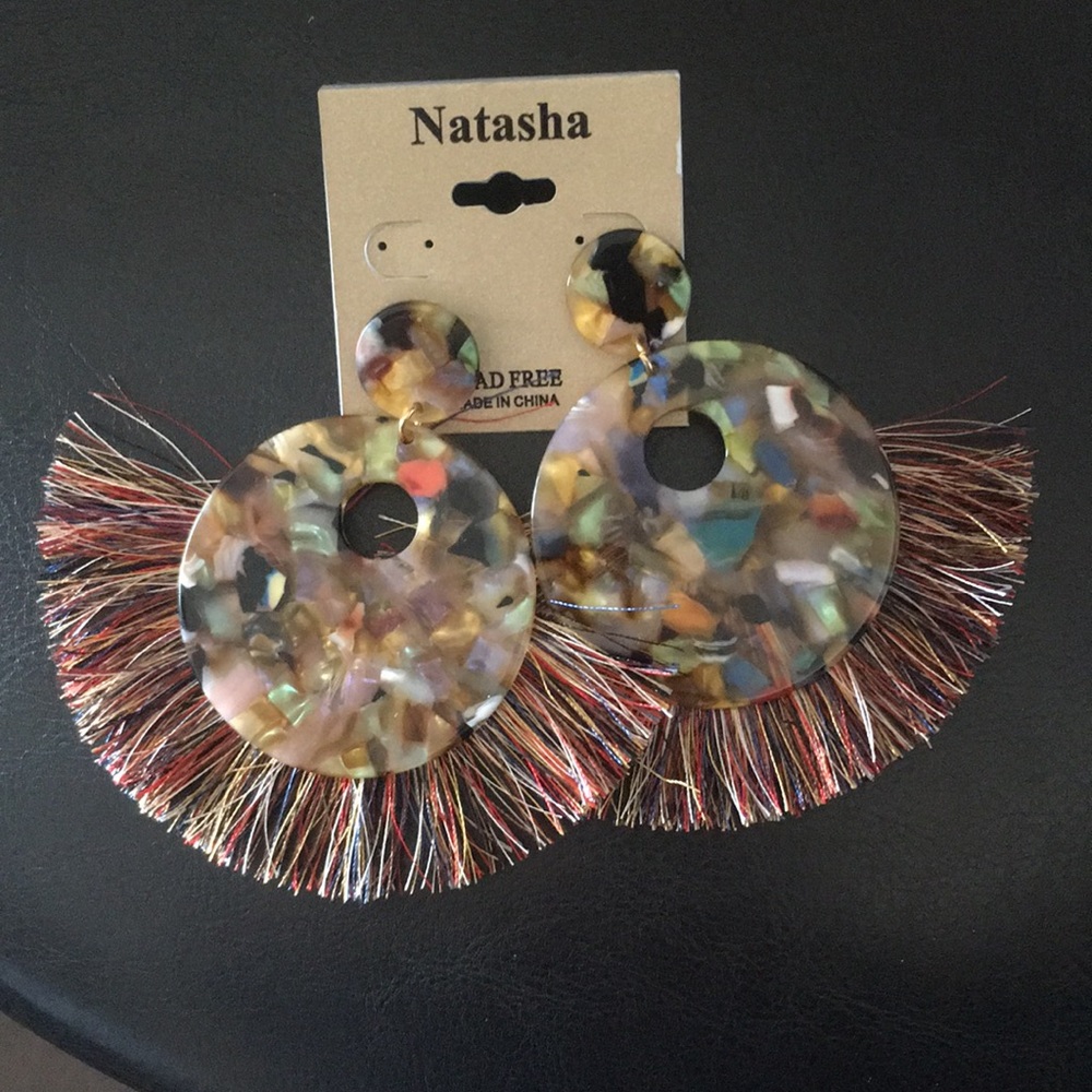 New Natasha Boho Multi Color Marbleized Disks Tass - Picture 1 of 1